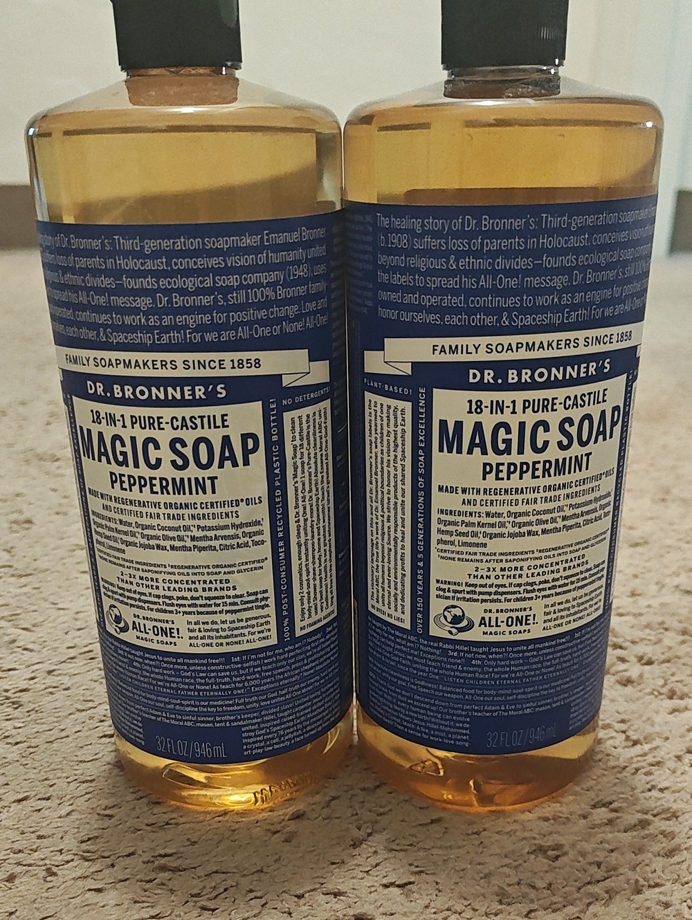 2 Sealed Dr Bronner's Peppermint Castile Soap